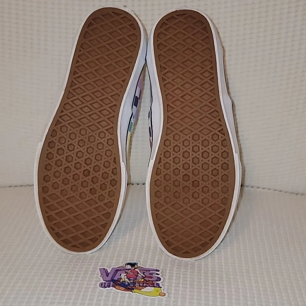 Vans Colorblock Rainbow Checkerboard Lace Up Shoes & Sticker Womens Size 5